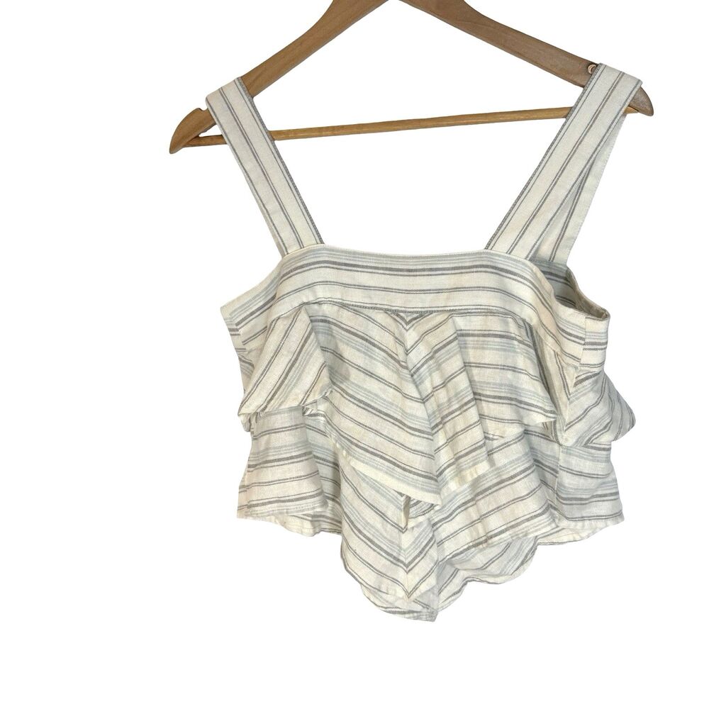 Linen Blend Crop Top Triangle Hem Blue And White BP Women's Size Small Sleeveles
